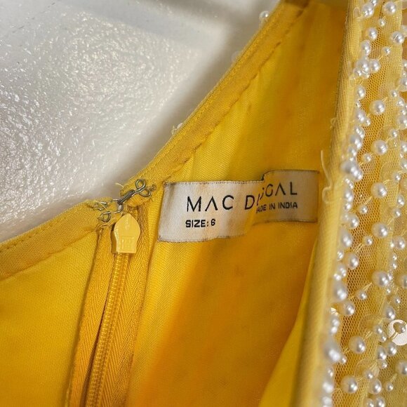 MAC DUGGAL Imitation Pearl One-Shoulder Asymmetric Gown in Yellow Size US 6 - Picture 5 of 8
